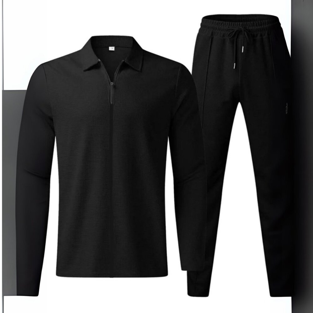Men's Black Zip Up Top & Pants Outfit Set